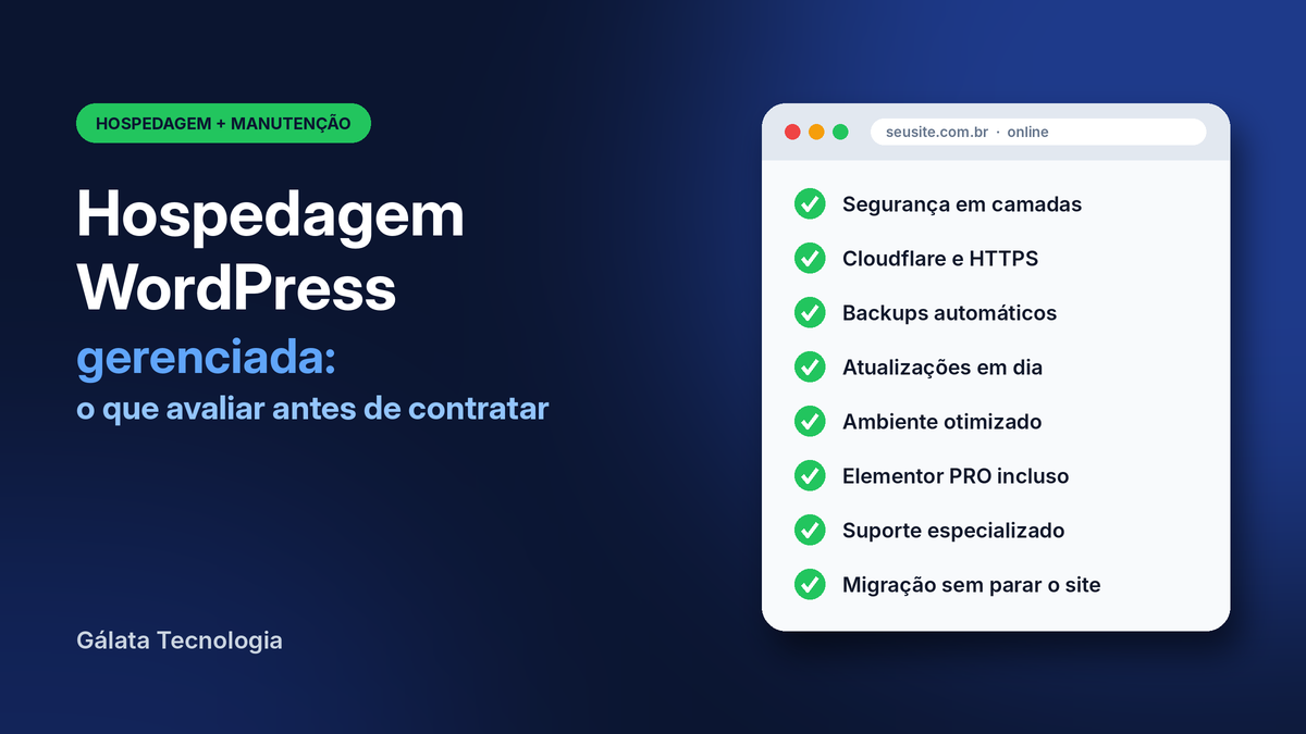 Checklist de hospedagem WordPress gerenciada: segurança, Cloudflare, backups, atualizações, desempenho e suporte